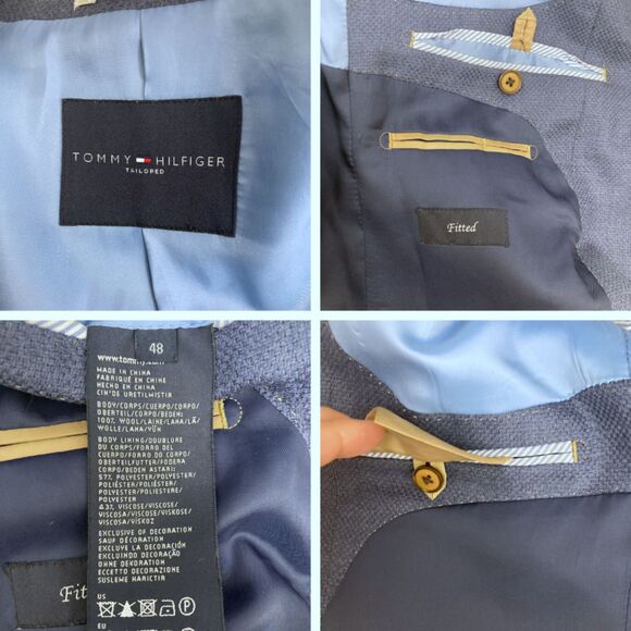 Tommy Hilfiger Tailored Fitted Textured Blue Blazer w/ Elbow Patches 48 / US M - Picture 13 of 13